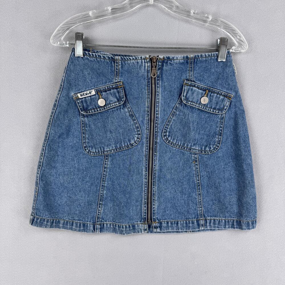 Vintage Revolt Skirt Womens 27 Blue Denim Mini Front Zip Pockets Back Buckle